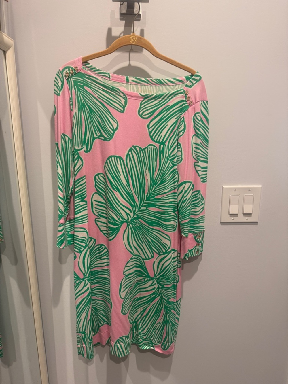 Lilly Pulitzer Pink Midi Dress with Green Tropical Print